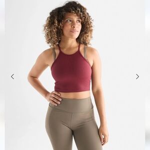 NOBULL women's ribbed halter crop tank, Cabernet, size XL.